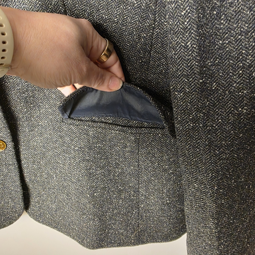 J.Crew Italian Wool Tweed Blazer Mario Bellucci Gray Gold Button Jacket Size 12 - Picture 4 of 13